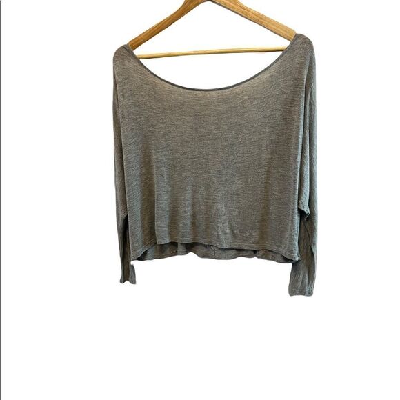 ROBIN K Grey Macramé Open Back Cropped Bat Sleeve Casual Cotton Top S - Picture 2 of 7